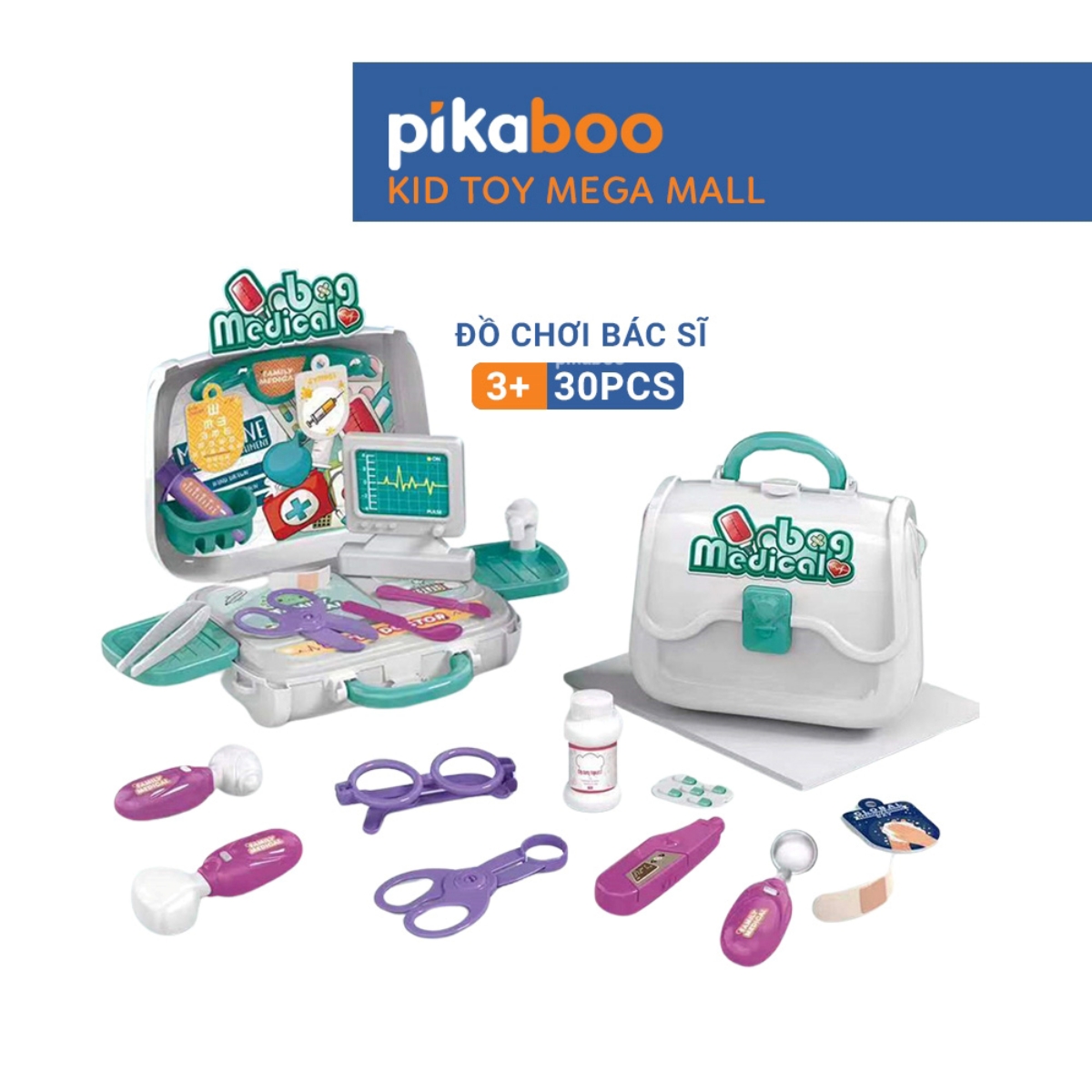 Bộ đồ chơi nhập vai balo trang điểm, siêu thị, bác sĩ Pikaboo