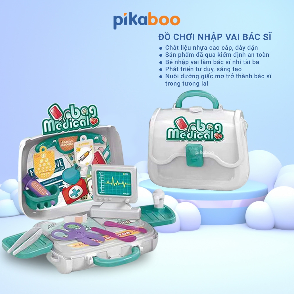Bộ đồ chơi nhập vai balo trang điểm, siêu thị, bác sĩ Pikaboo