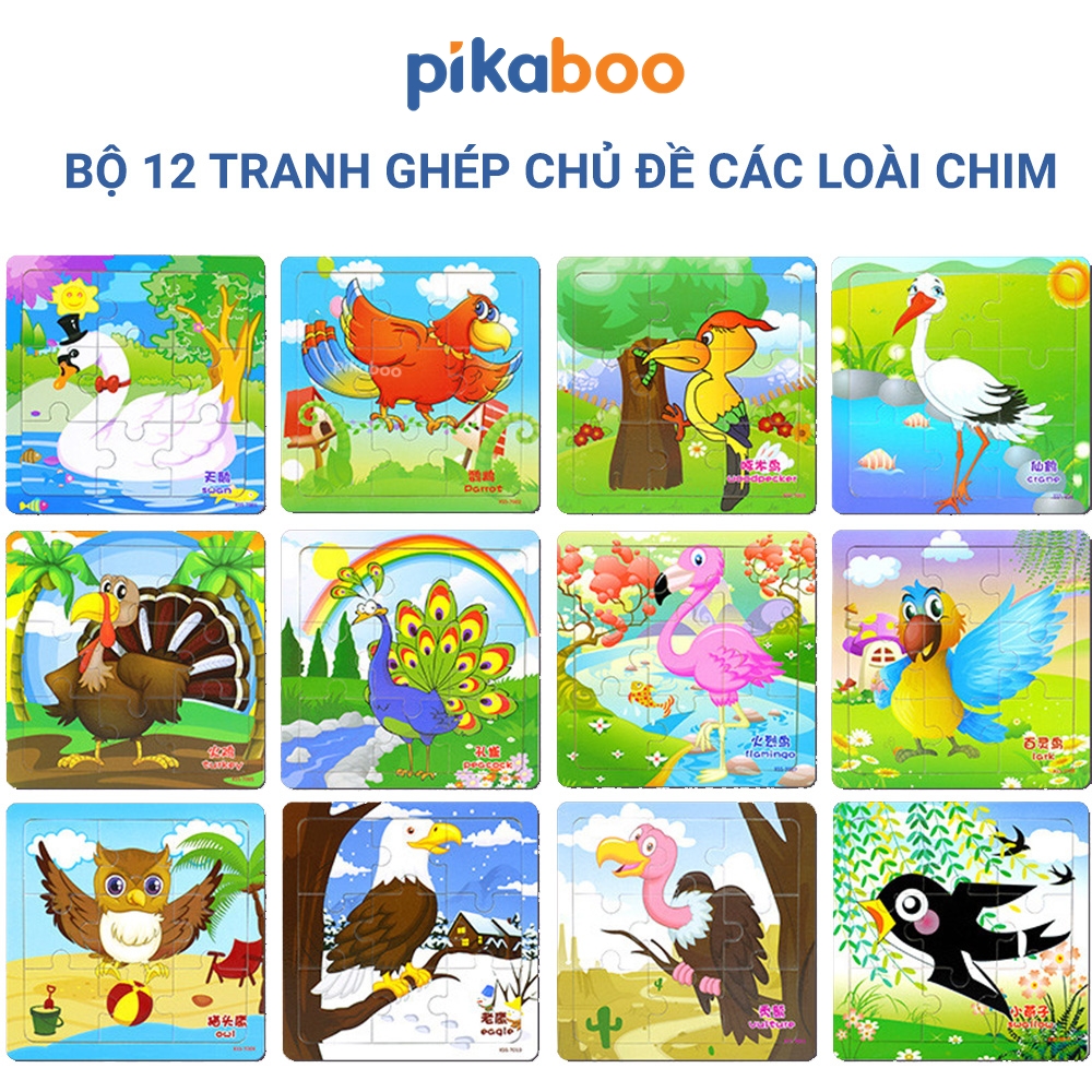 Bộ tranh ghép hình bằng gỗ Pikaboo đa dạng các chủ đề cho bé
