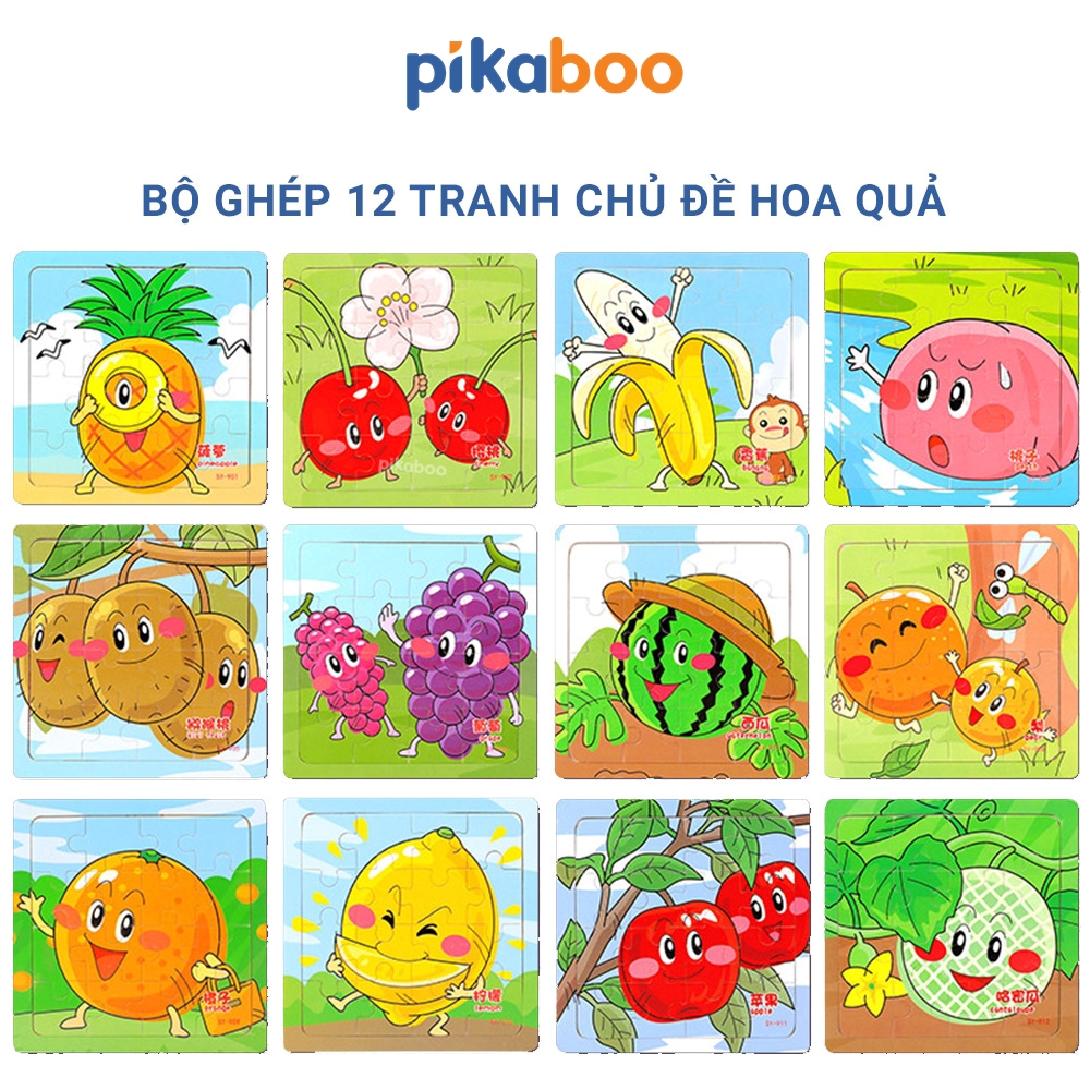 Bộ tranh ghép hình bằng gỗ Pikaboo đa dạng các chủ đề cho bé