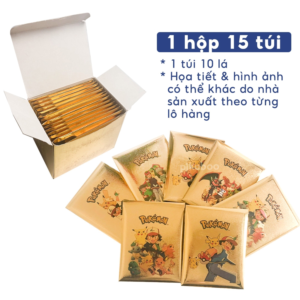 Thẻ bài Pokemon bộ 10 thẻ bài màu vàng kim cao cấp