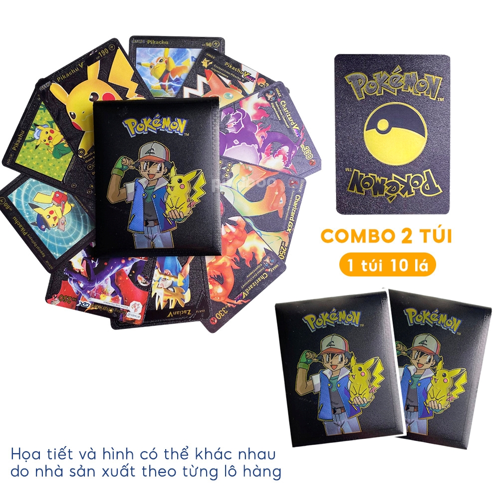 Thẻ bài Pokemon bộ 10 thẻ bài màu vàng kim cao cấp