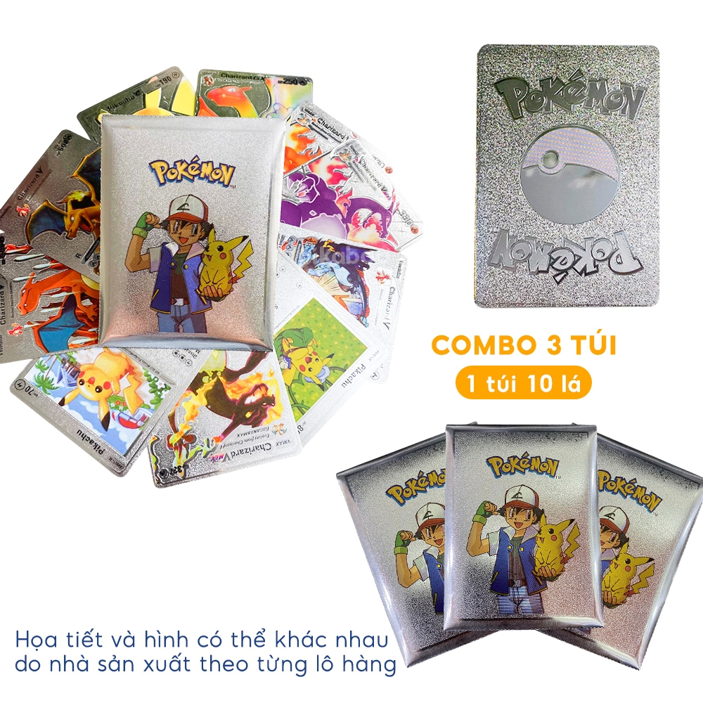 Thẻ bài Pokemon bộ 10 thẻ bài màu vàng kim cao cấp