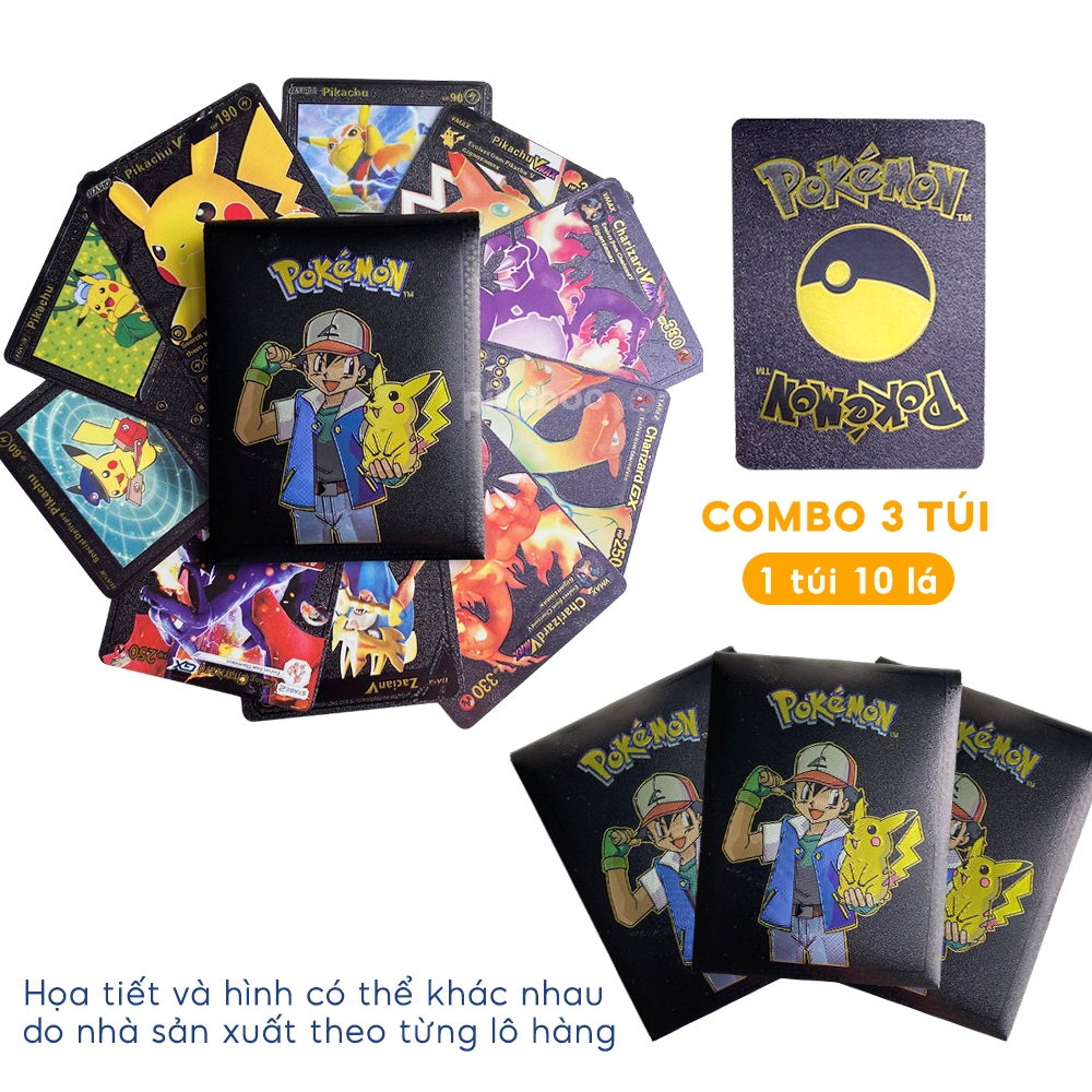 Thẻ bài Pokemon bộ 10 thẻ bài màu vàng kim cao cấp