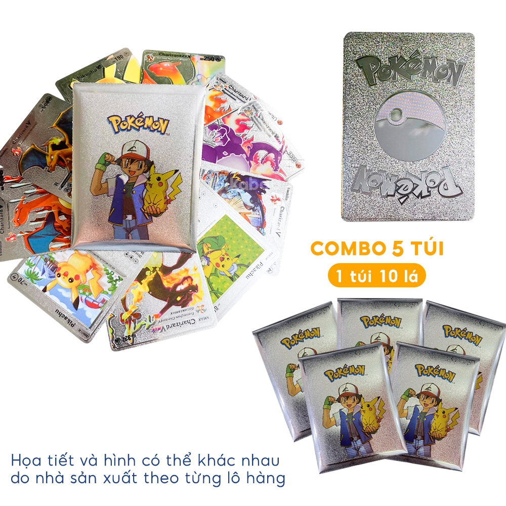 Thẻ bài Pokemon bộ 10 thẻ bài màu vàng kim cao cấp