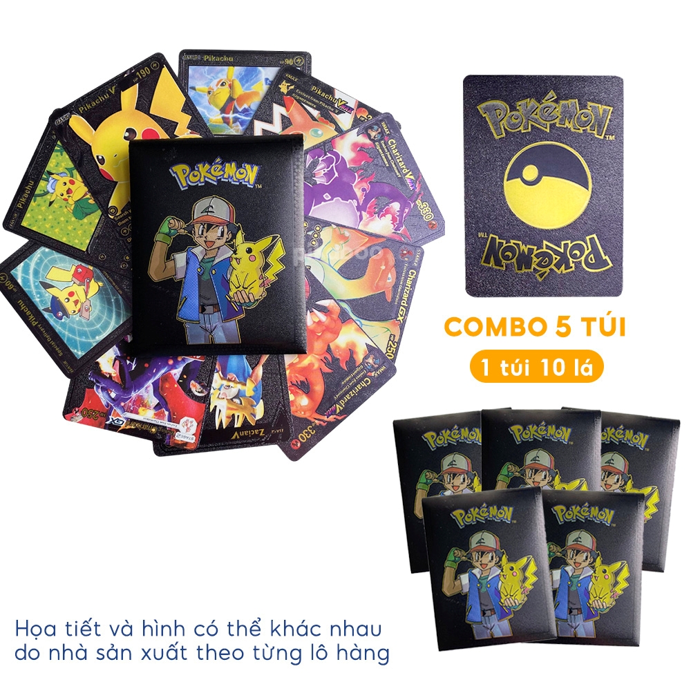 Thẻ bài Pokemon bộ 10 thẻ bài màu vàng kim cao cấp