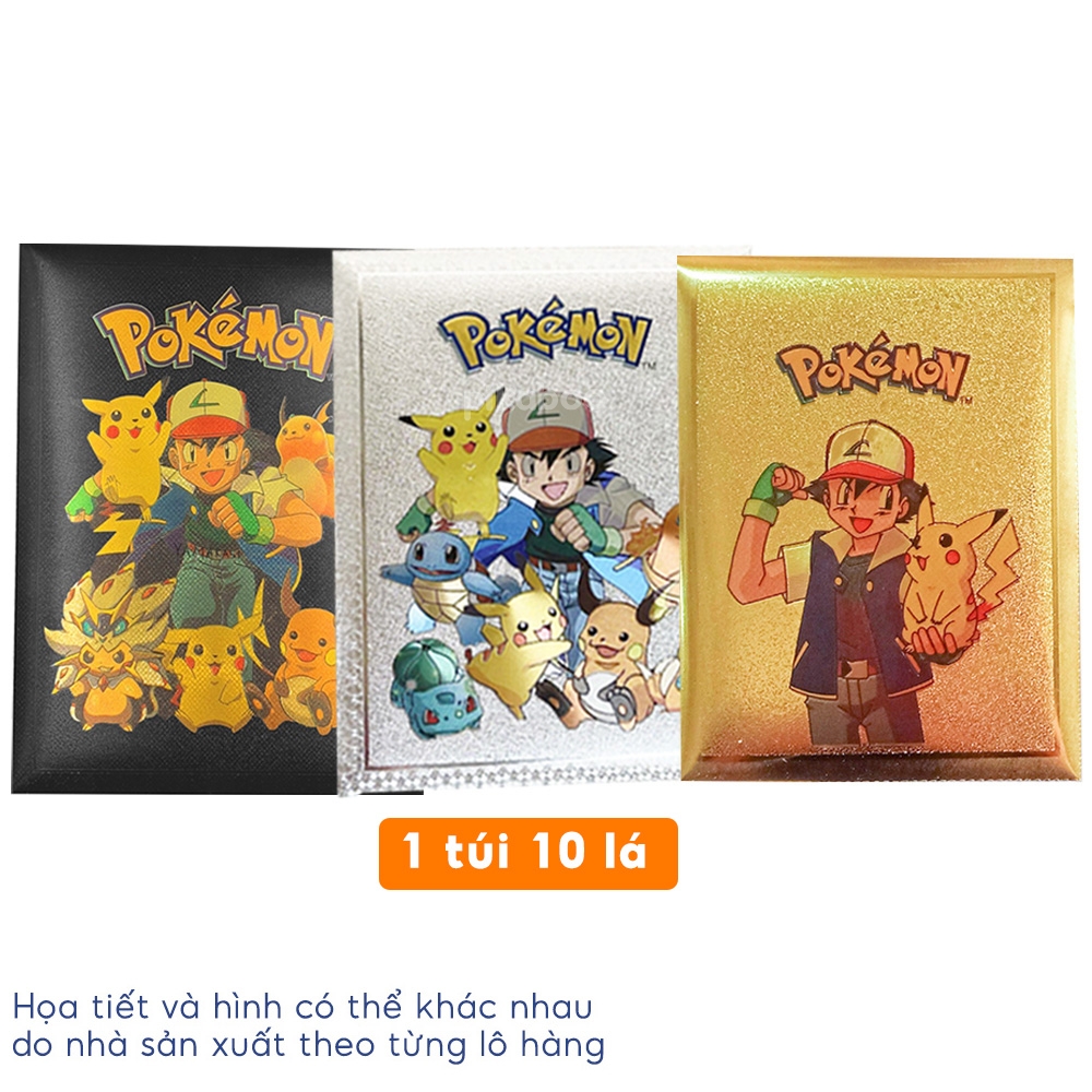 Thẻ bài Pokemon bộ 10 thẻ bài màu vàng kim cao cấp