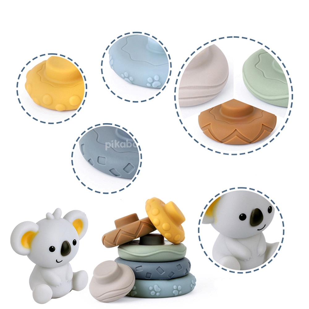 Đồ chơi tháp xếp chồng vòng tròn gấu và xếp hình khối