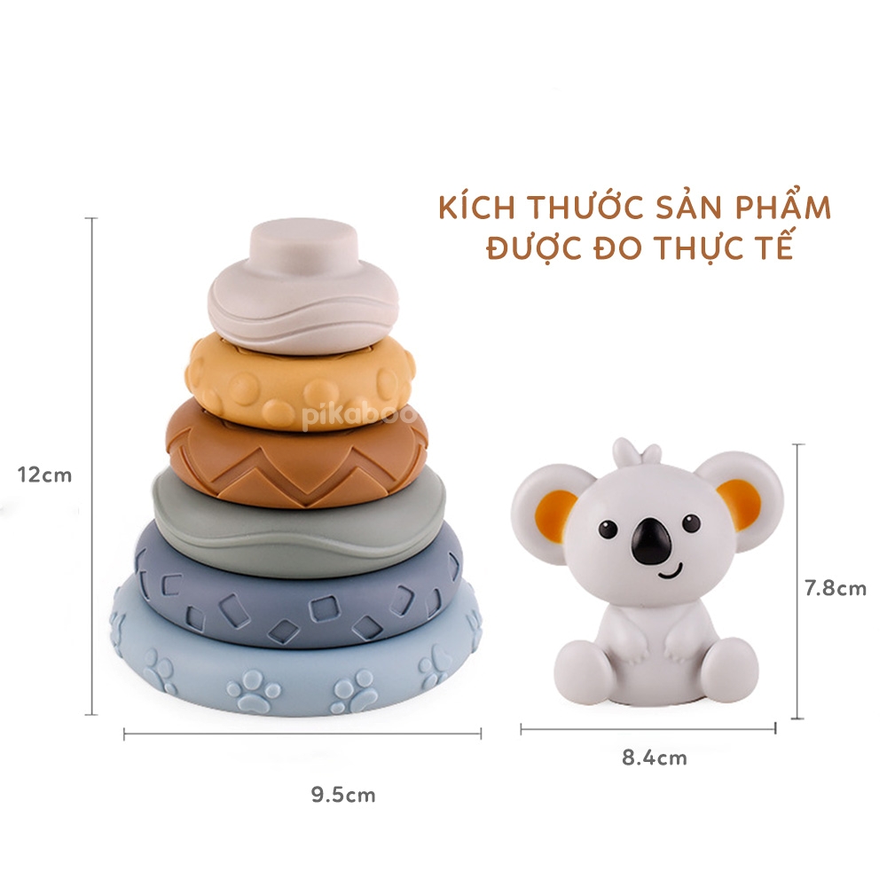 Đồ chơi tháp xếp chồng vòng tròn gấu và xếp hình khối