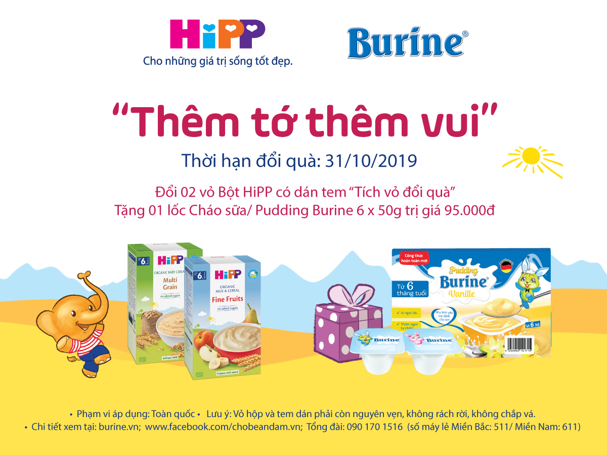 THÊM TỚ THÊM VUI - ĐỔI VỎ BỘT HIPP TẶNG BURINE