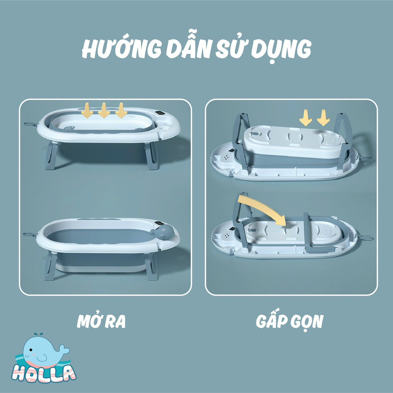 Thau Tắm Gấp Gọn Kèm Phao Có Nhiệt Kế Holla 03204