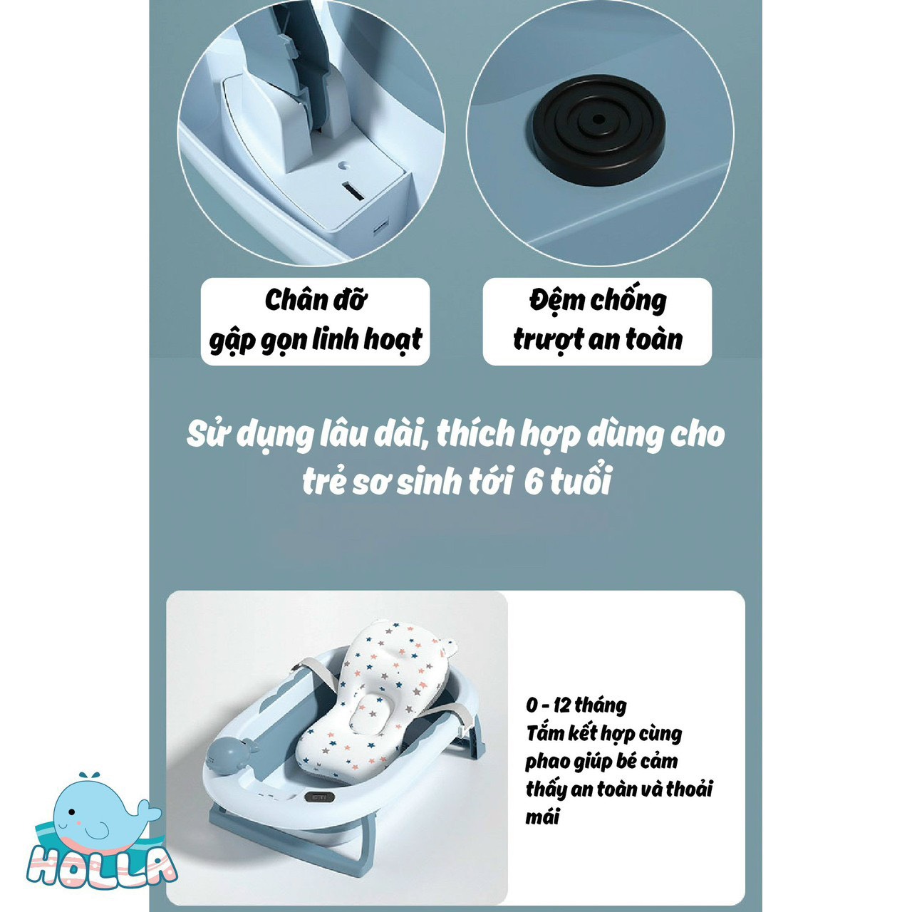 Thau Tắm Gấp Gọn Kèm Phao Có Nhiệt Kế Holla 03204