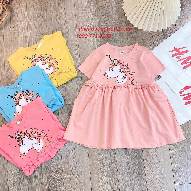 Váy cho bé gái Unicorn BOMINES, đầm Unicorn vải cotton thoáng mát cho –  Bomines