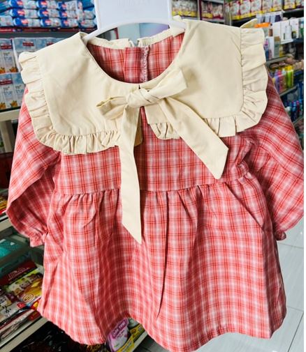MonBabies  Váy Babydoll Cotton dài tay màu hồng cho bé gái