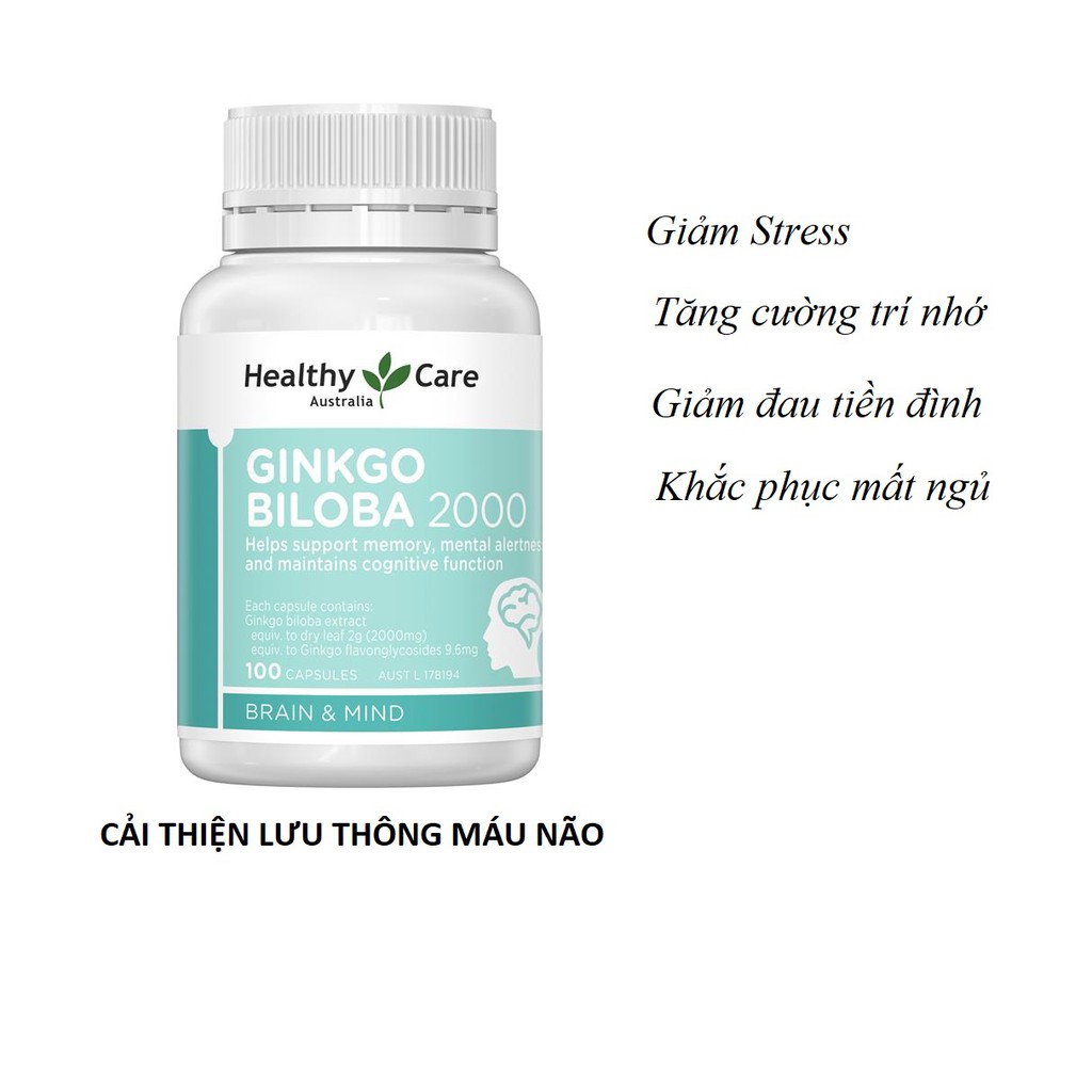 Viên Uống Bổ Não Healthy Care Ginkgo Biloba 2000 100 Viên