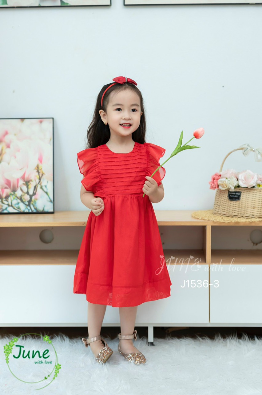 Đầm đỏ dạ hội cho bé gái đính ngôi sao cho bé - Honikids