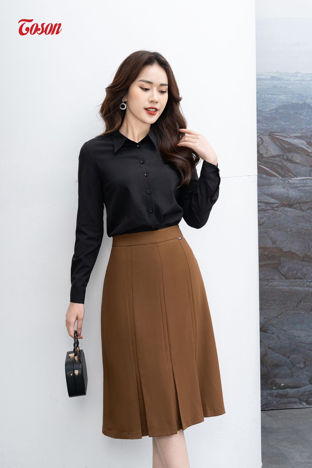 Váy midi xếp ly nâu vintage | Shopee Việt Nam