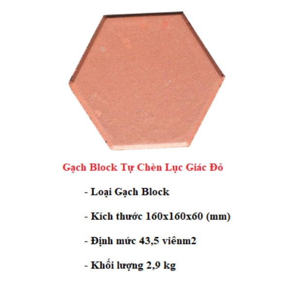 Gạch block tự chèn lục giác đỏ