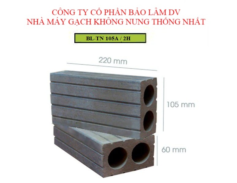 Gạch Block 2 Lỗ ( Kích thước 220 x 105 x60 mm)