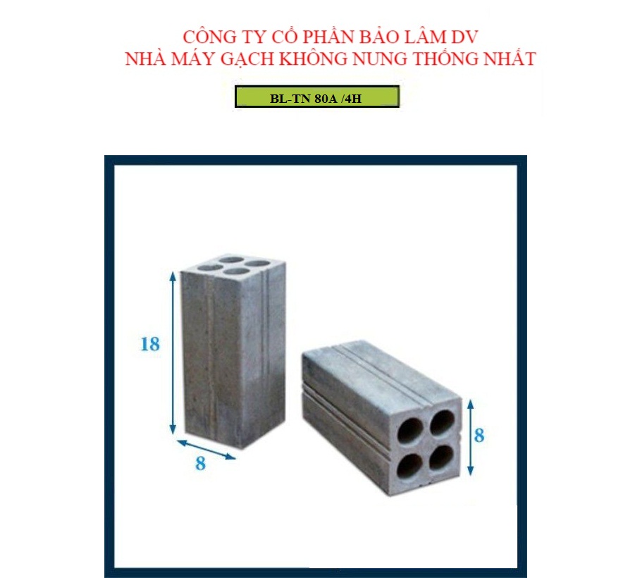 Gạch Block 4 Lỗ BL-TN 80A/4H ( 180 x 80 x 80 )