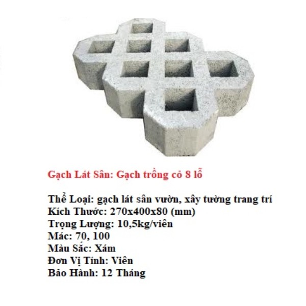 Gạch lát sân: gạch trồng cỏ 8 lỗ