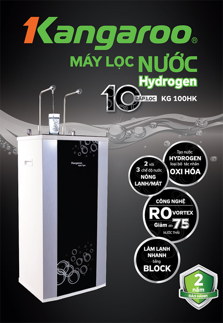 Máy Lọc Nước Nóng Lạnh 10 Lõi Hydrogen 2 Vòi Vỏ Tủ VTU Kangaroo KG100HK