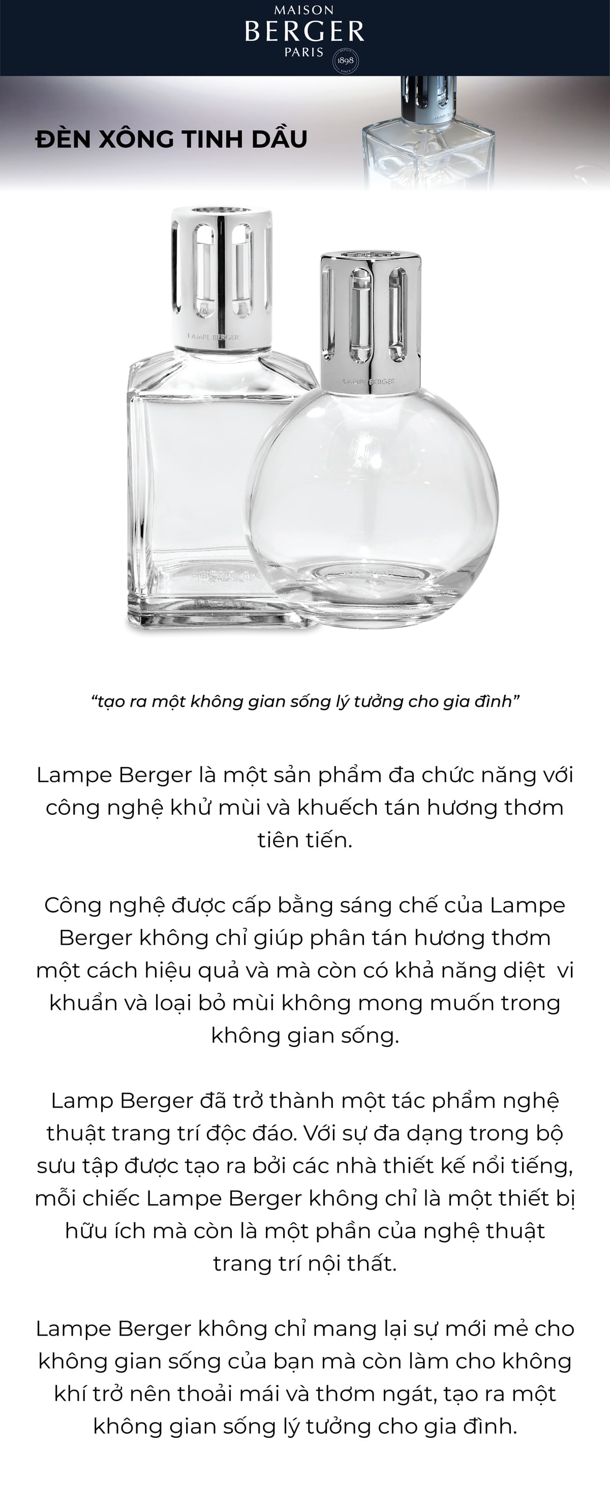 MAISON BERGER - Bộ đèn xông tinh dầu Essential Square - 3 món - 380ml