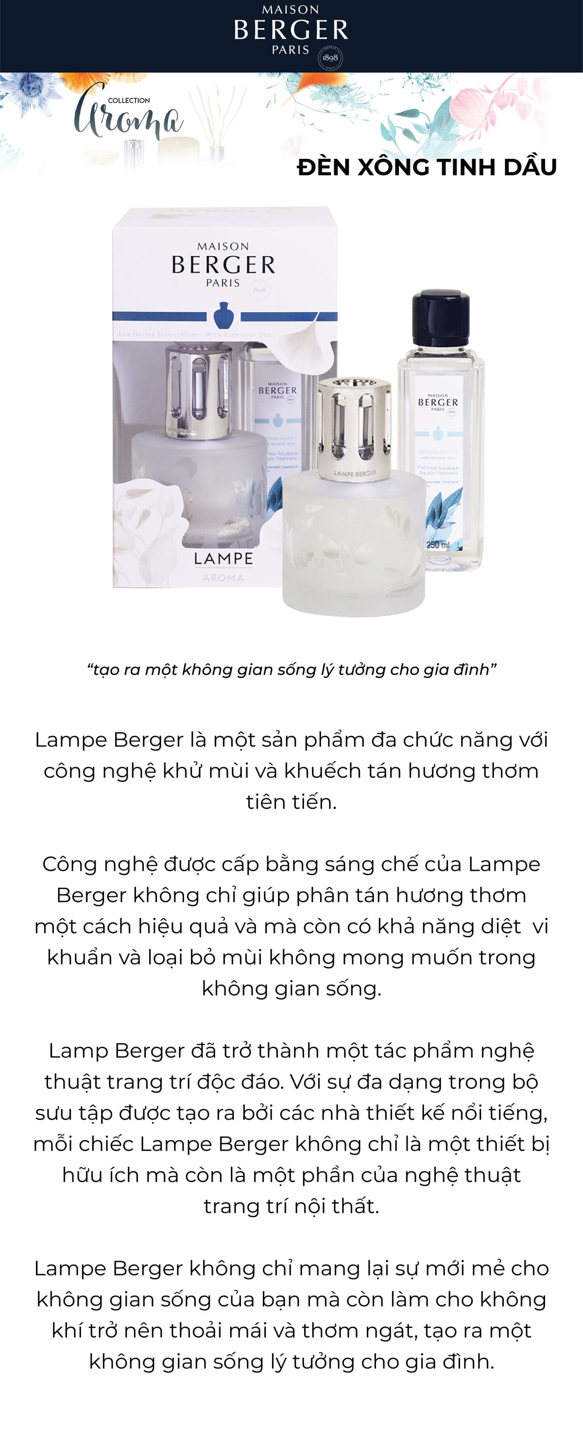 MAISON BERGER - Bộ đèn xông tinh dầu Aroma Happy - 2 món - 380ml