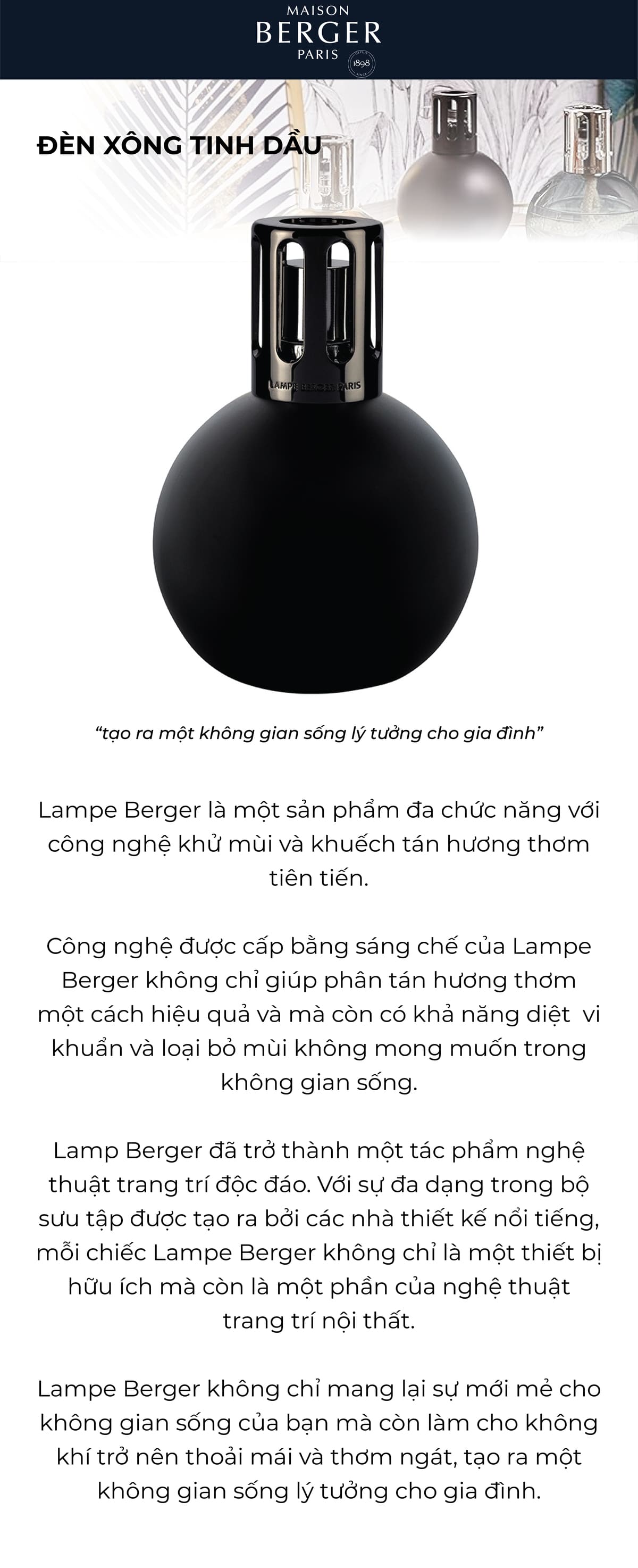 MAISON BERGER - Đèn xông tinh dầu Boule Noire - 380ml
