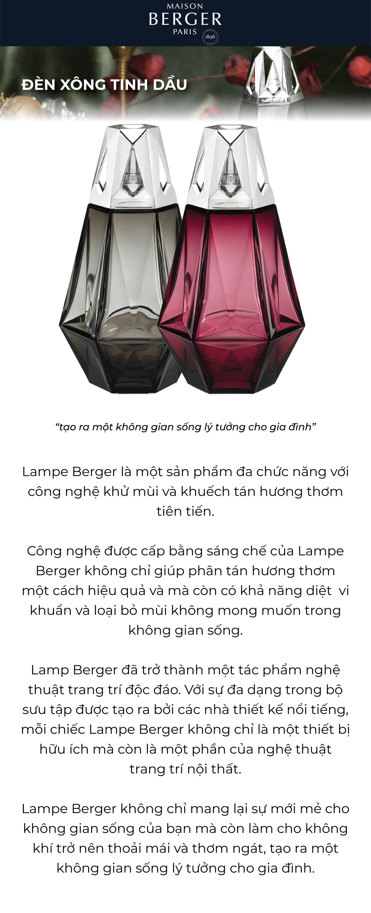 MAISON BERGER - Bộ đèn xông tinh dầu Prisme Grenat - 2 món - 380ml