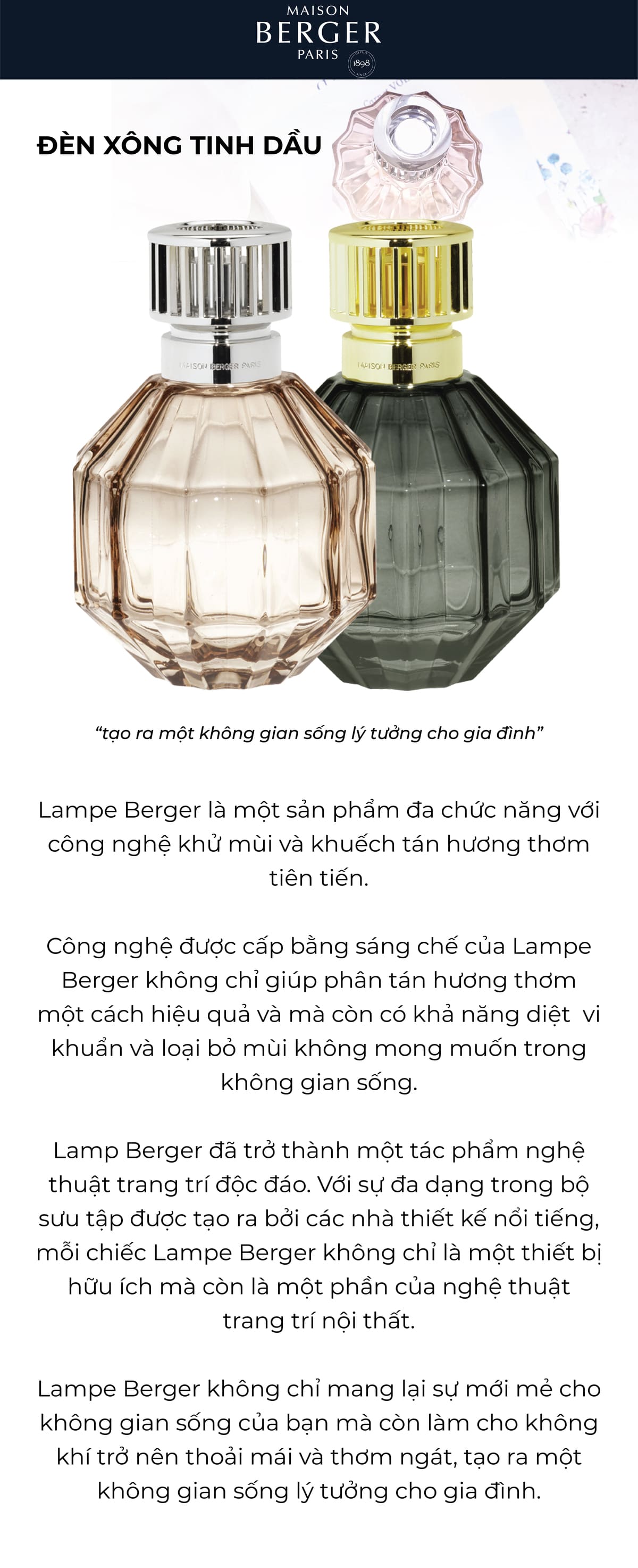 MAISON BERGER - Đèn xông tinh dầu Facette Noire - 380ml