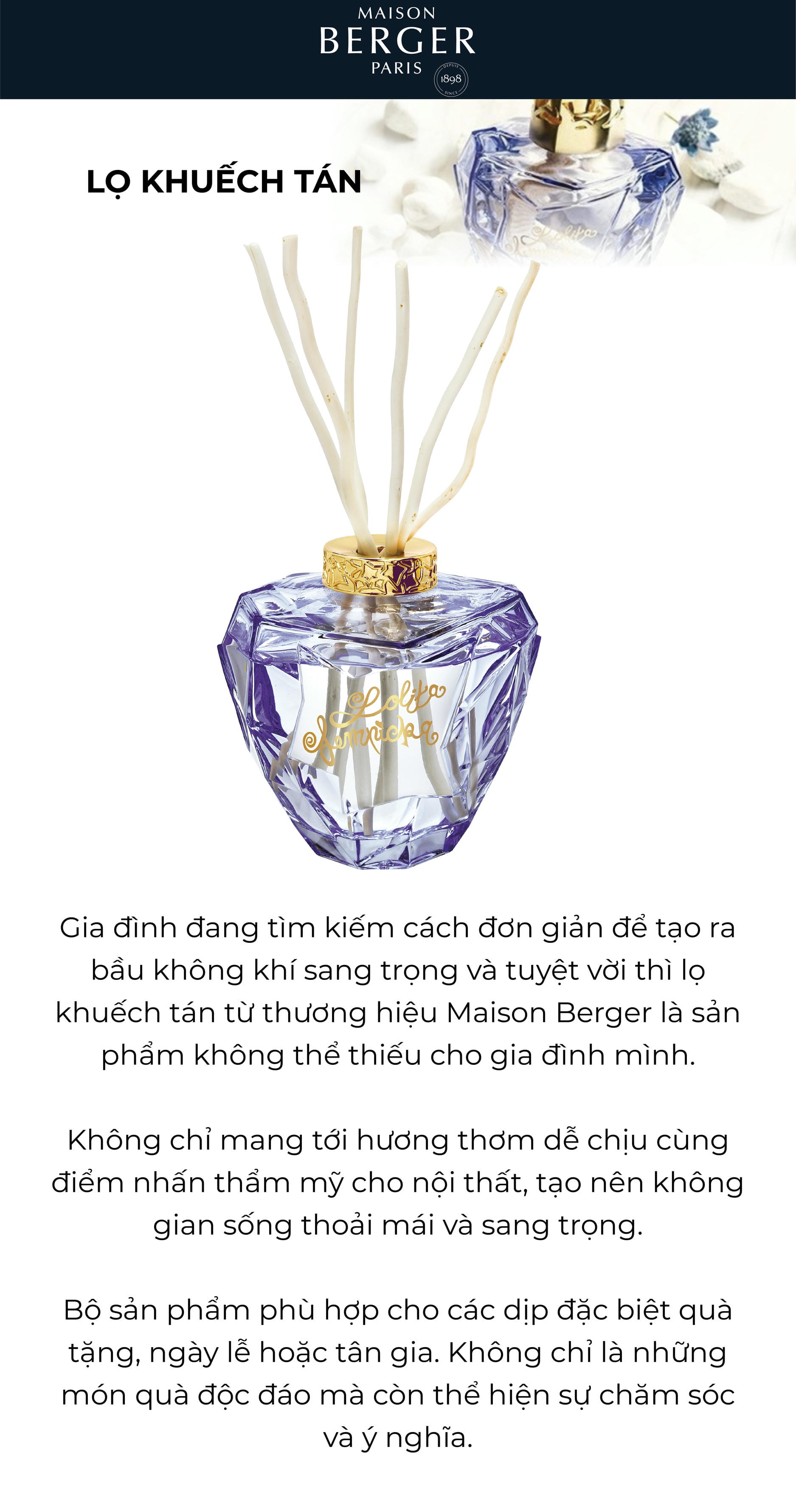 MAISON BERGER - Bộ lọ tinh dầu khuếch tán Violet Lolita Lempicka - 250ml - 2 món