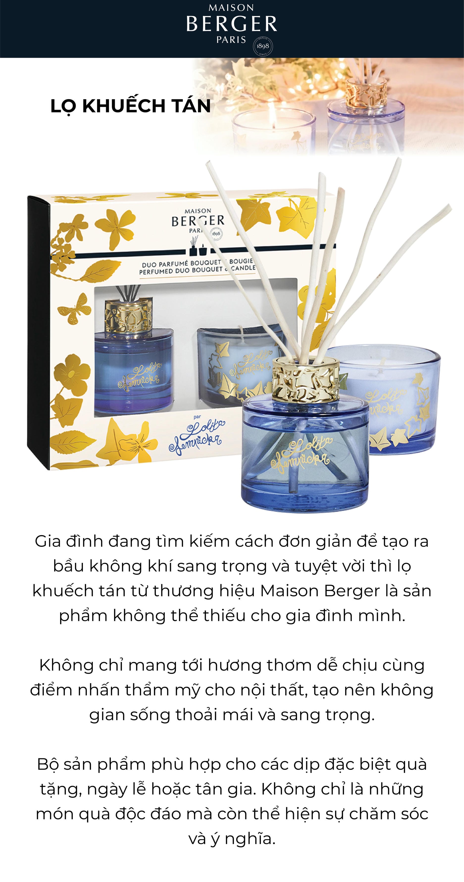 MAISON BERGER - Bộ tinh dầu khuếch tán và nến Lolita Lempicka Violet - 2 món