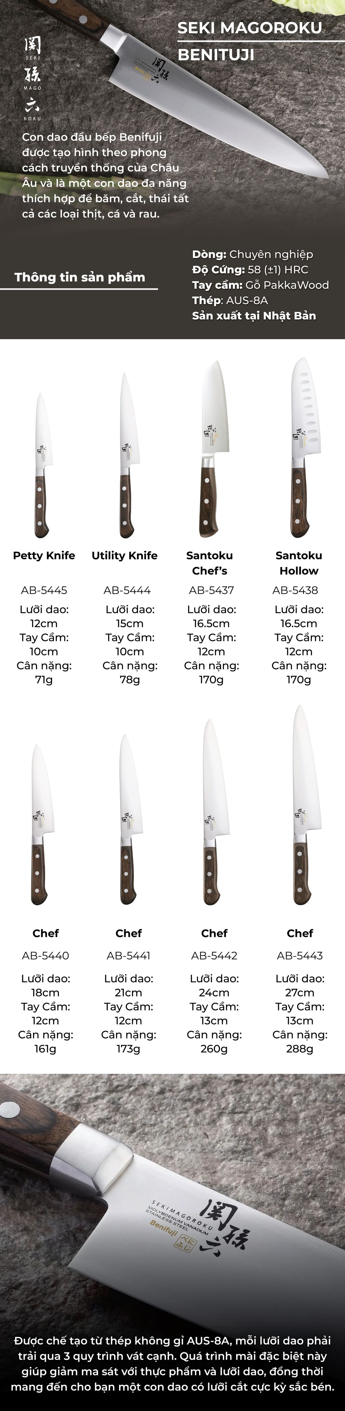 Dao Nhật KAI - Dao Santoku Seki Magoroku Benifuji - 16.5cm