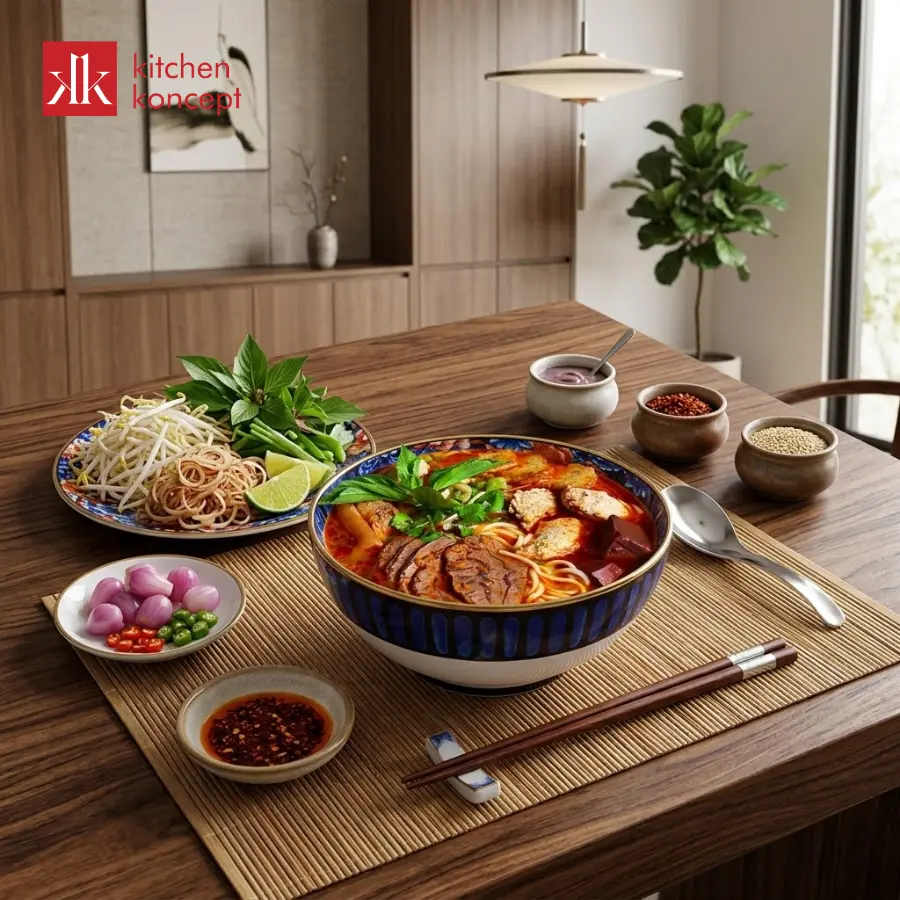 Bày món bún bò Huế đẹp mắt với tô sứ Vista Alegre