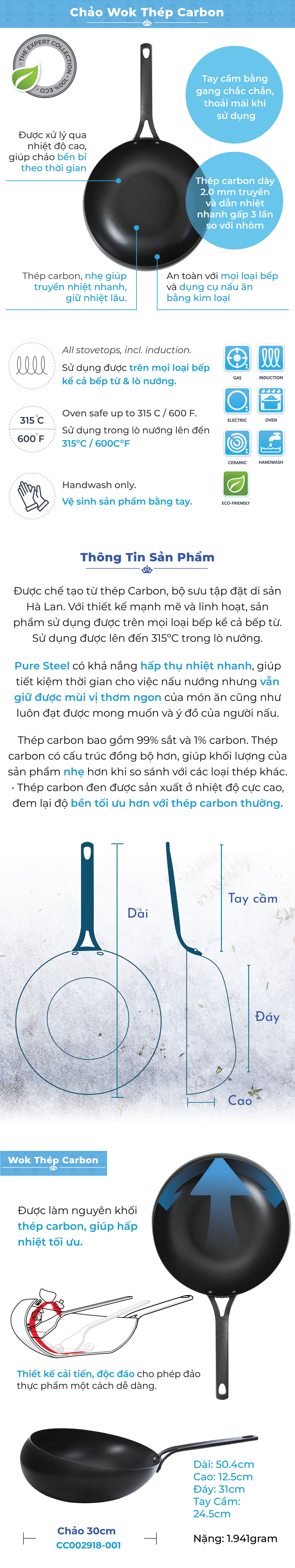 Chảo thép carbon BK - Chảo wok - 30cm