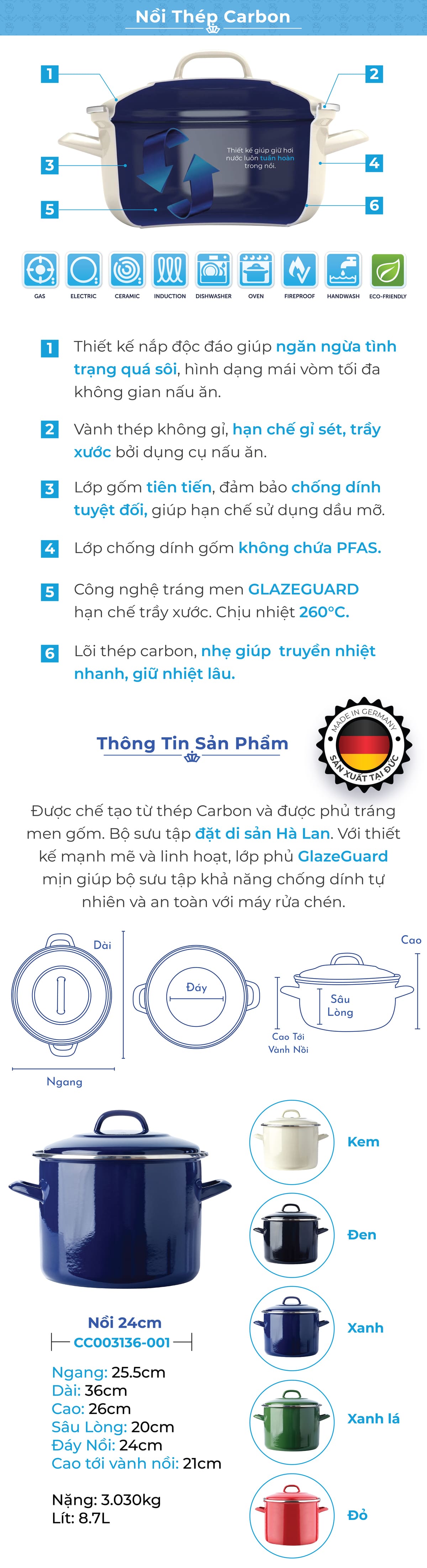 Nồi hầm tráng men BK Indigo - 24cm - 8.7L