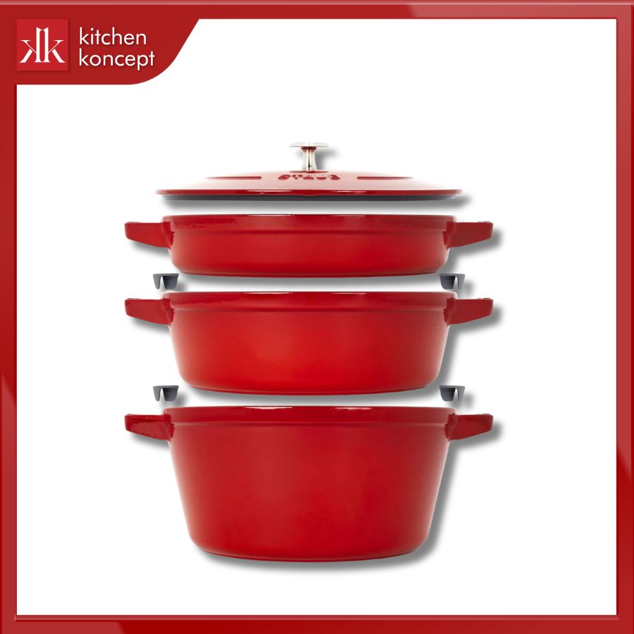 Bộ nồi gang STAUB tròn màu đỏ cherry 4 món chính hãng