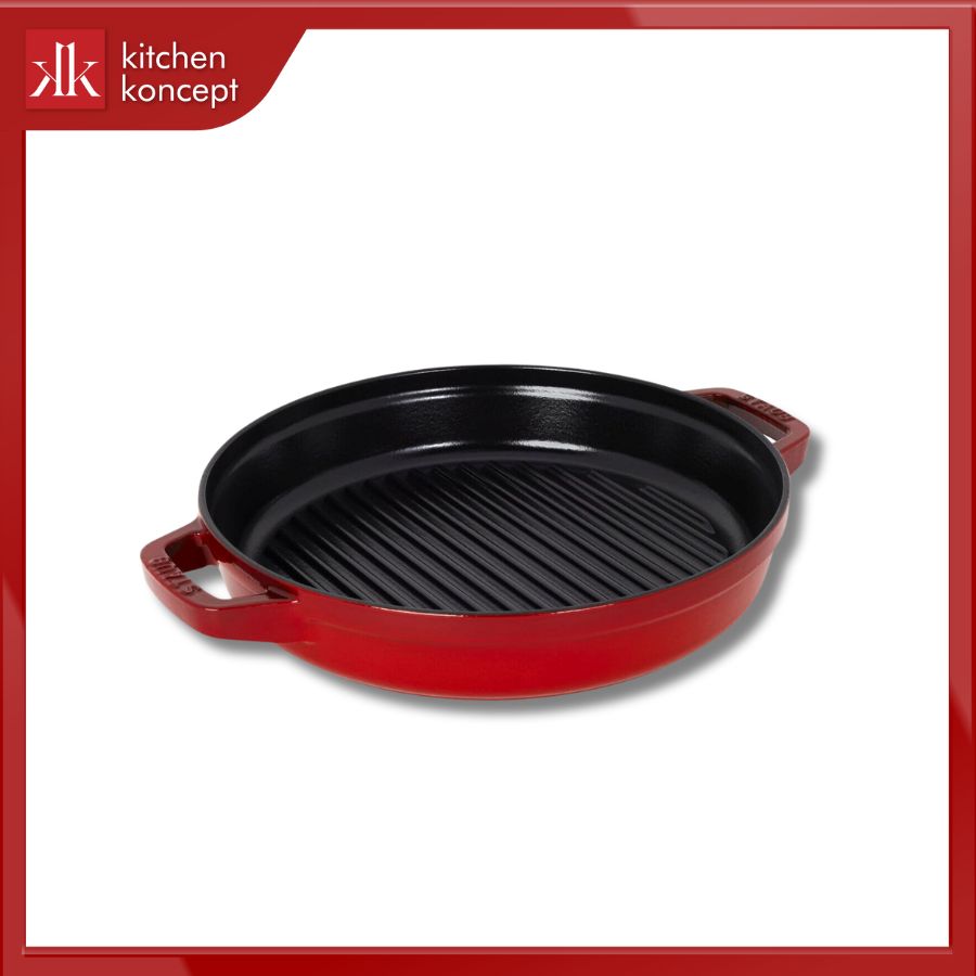 Chảo nướng gang STAUB màu đỏ cherry trong bộ 4 món