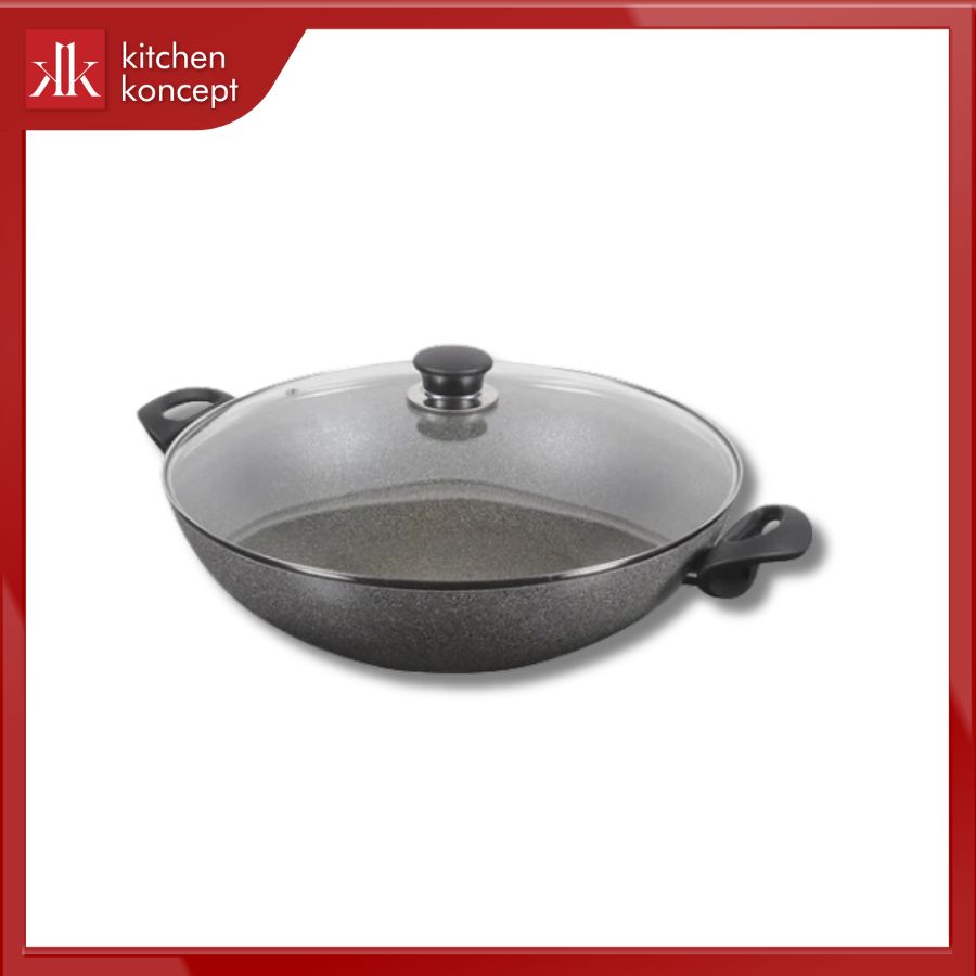 Chảo Wok nhôm chống dính nắp kính Ferrara BALLARINI