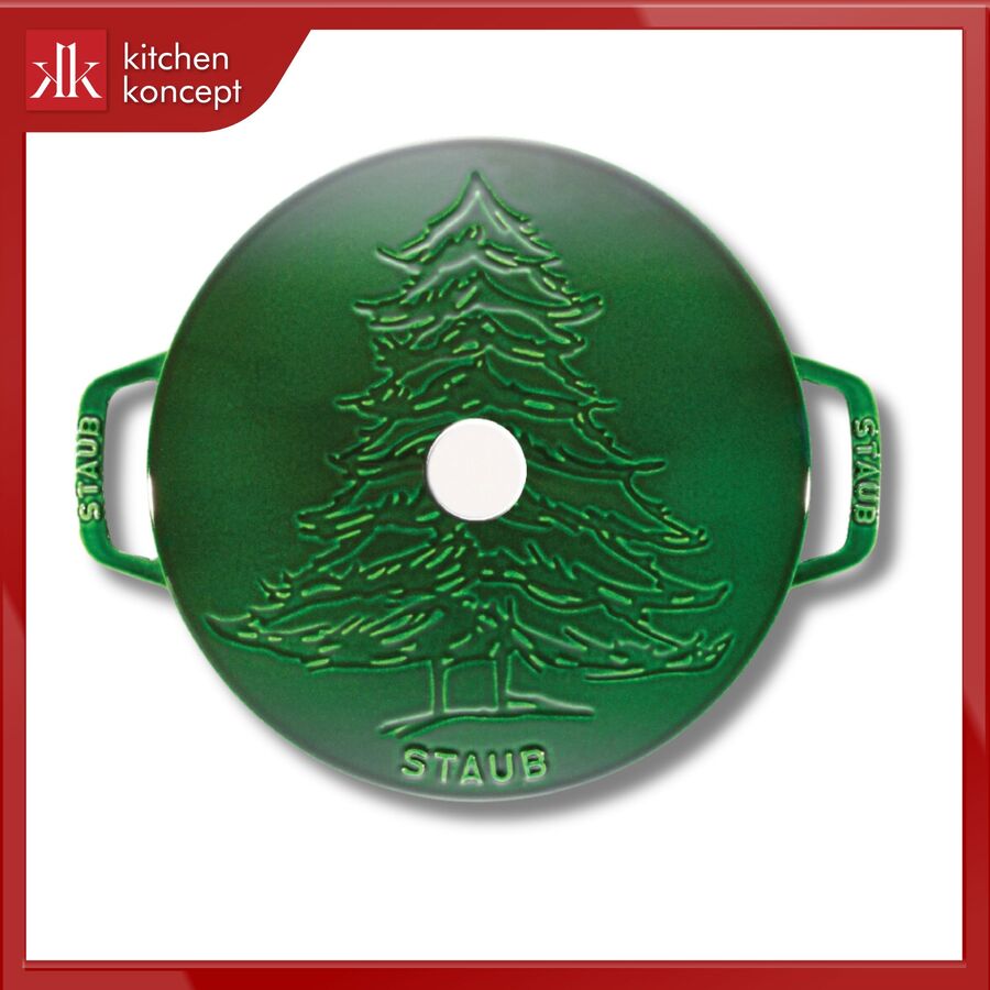 Nồi gang vẽ hình cây thông STAUB màu xanh rêu
