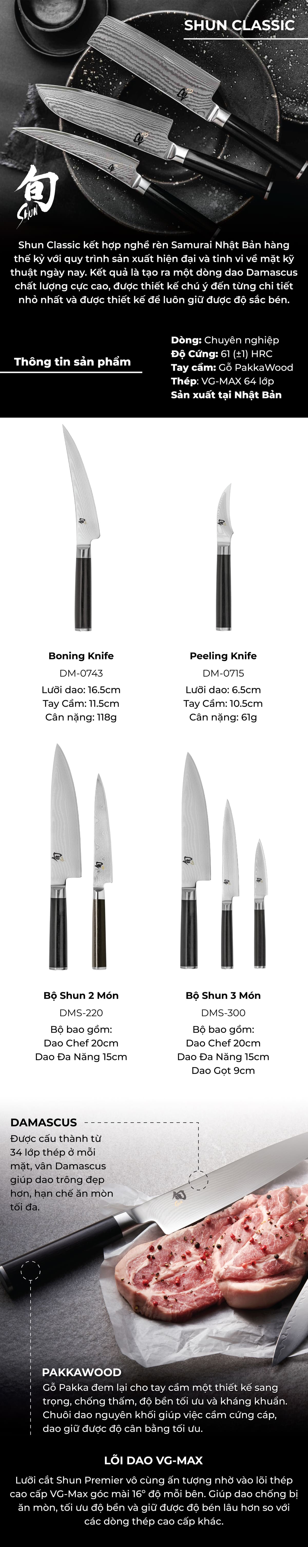 Dao Nhật KAI - Bộ dao Shun Classic - 3 món