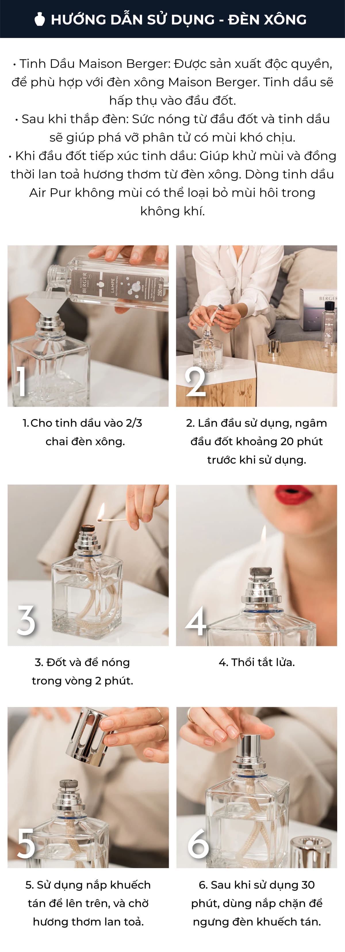 MAISON BERGER - Bộ đèn xông tinh dầu Essential Square - 3 món - 380ml
