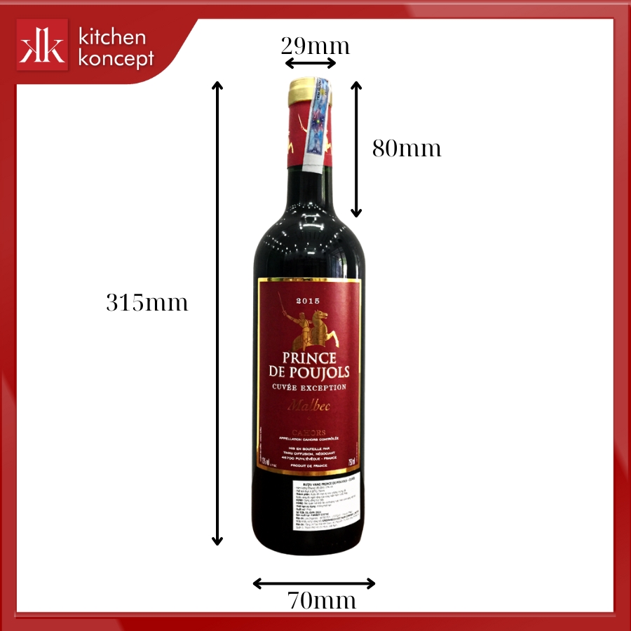 Kích thước chai rượu vang 750ml