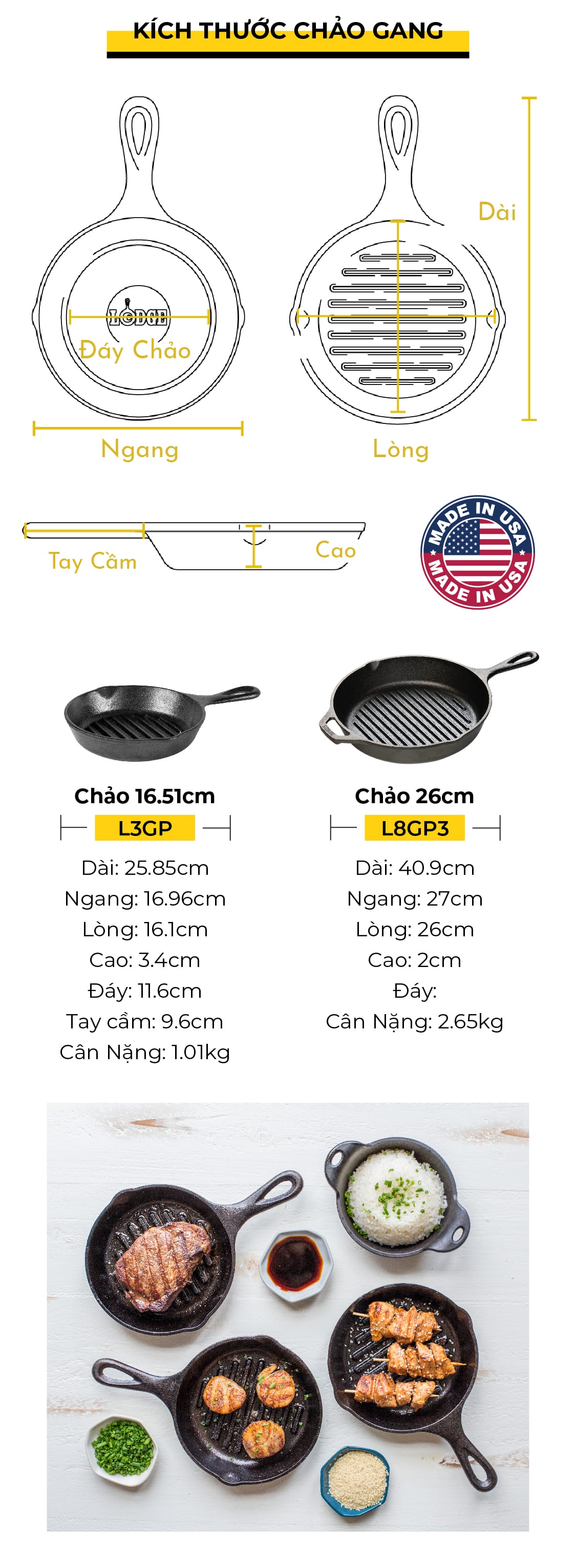Chảo gang nướng LODGE - 26.04cm