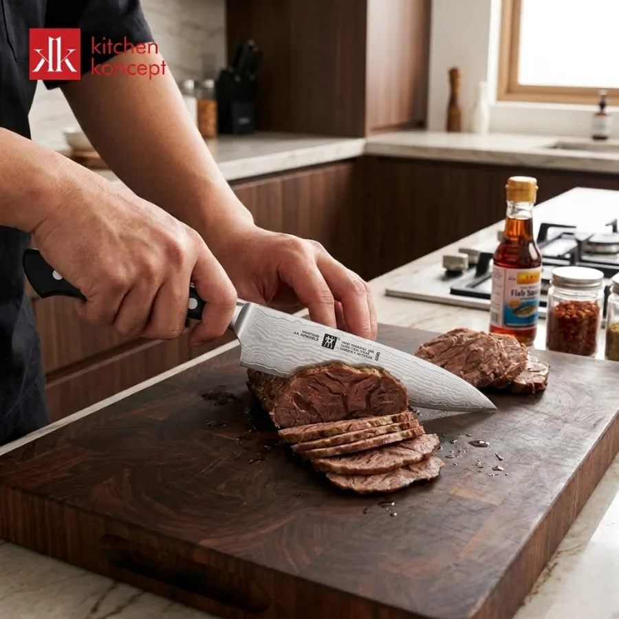 Lát thịt bò được thái mỏng nhờ lưỡi dao sắc bén