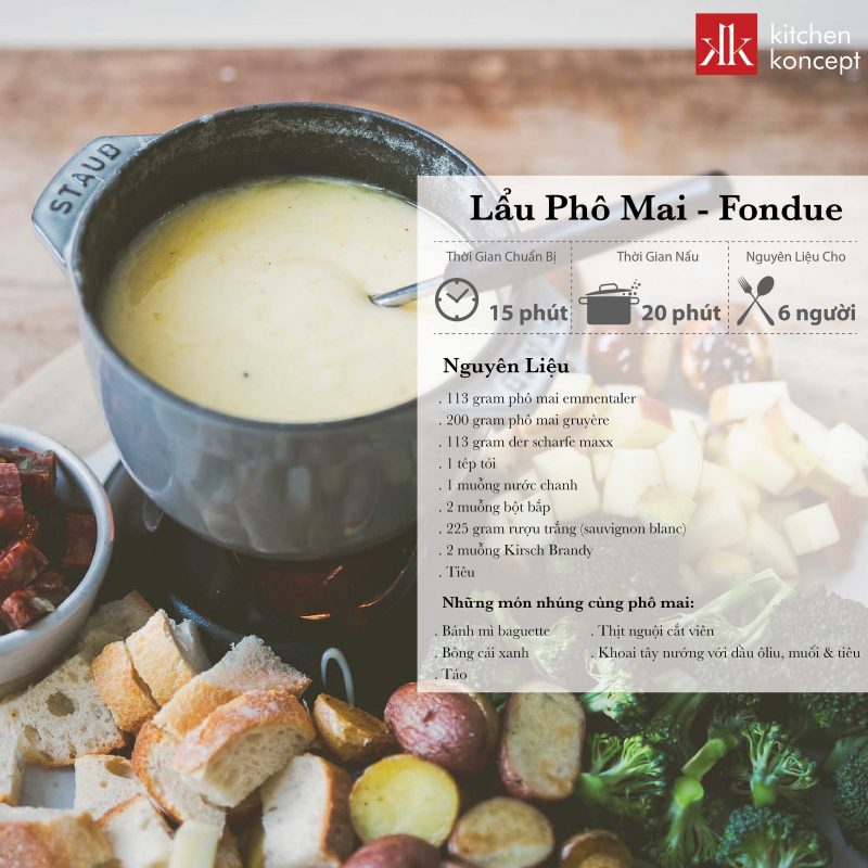 Cách làm lẩu phô mai fondue bằng nồi gang Staub