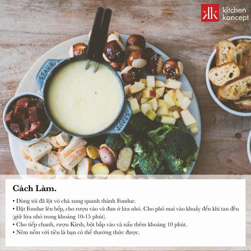 Cách làm lẩu phô mai fondue bằng nồi gang Staub