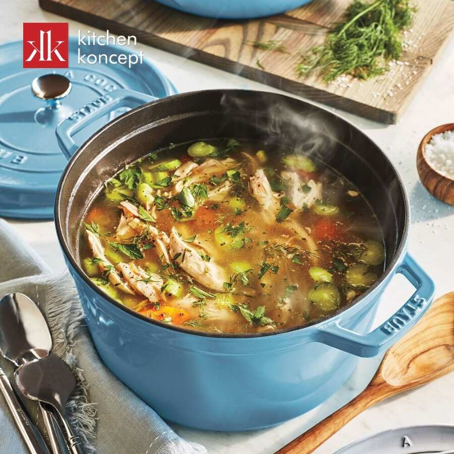 Nồi gang tròn Staub màu xanh nhạt