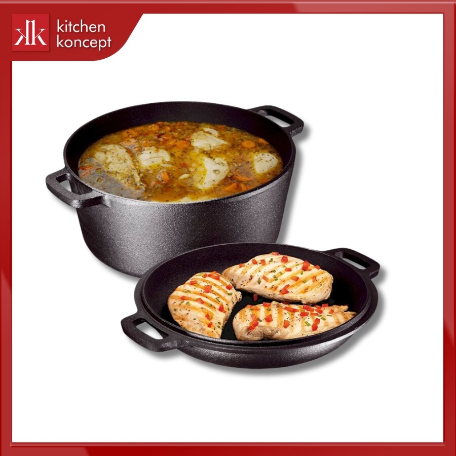 Bộ nồi chảo gang nướng tròn Lodge chính hãng